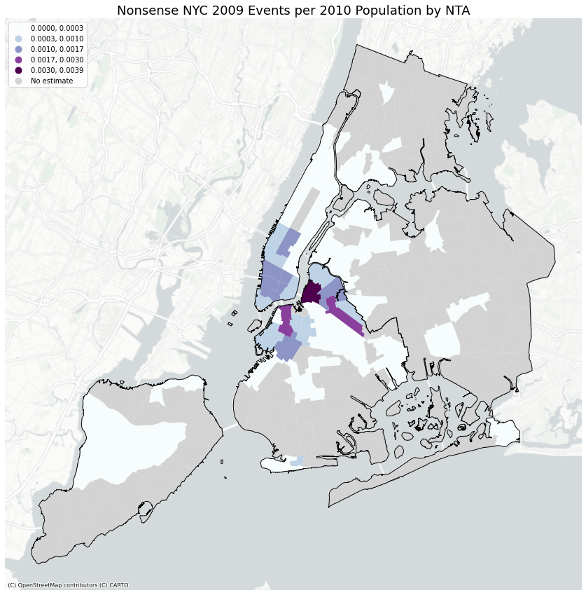 Nonsense NYC 2009 Events per 2010 Population by NTA