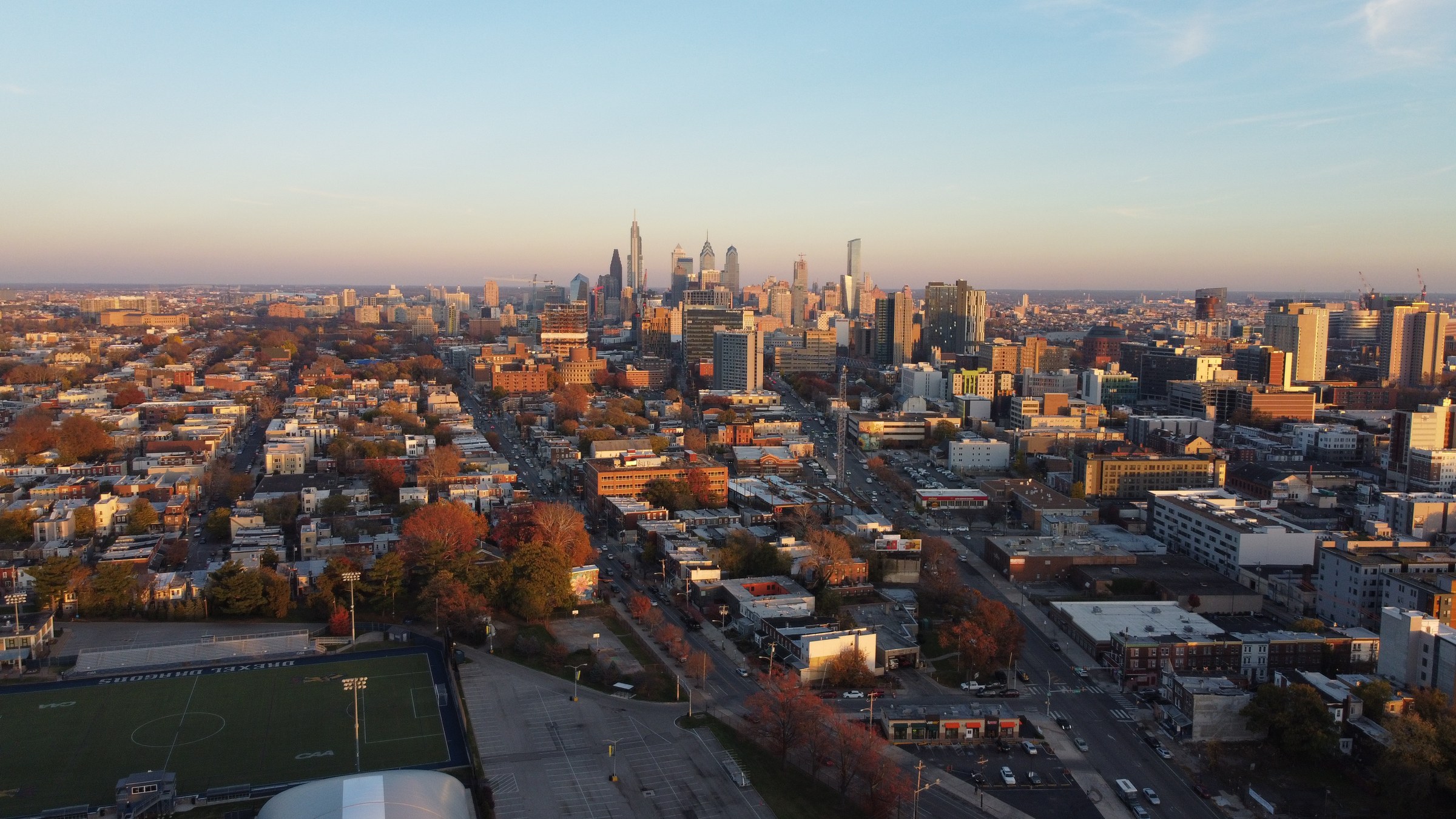 Philadelphia skyline at golden hour